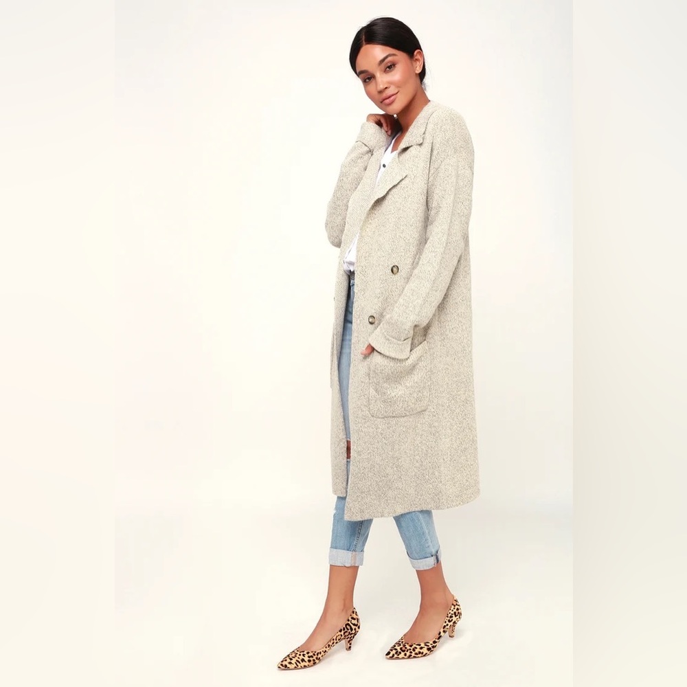 Cuddle Club Beige Long Sleeve Sweater Coat